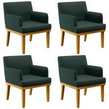 Kit 04 Poltronas Decorativas Para Sala de Estar Beatriz W01 Linho Verde Musgo - Lyam Decor