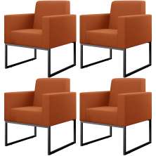 Kit 04 Poltronas Decorativas Sala Base Fixa Metal Helô L02 Tecido Terracota - Lyam Decor