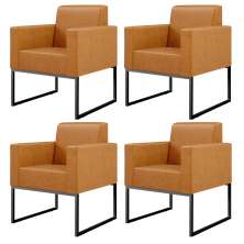 Kit 04 Poltronas Decorativas Sala Base fixa Metal Helô L02 Couríssimo Whisky - Lyam Decor
