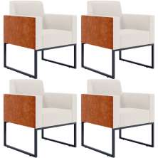 Kit 04 Poltronas Decorativas Sala Base fixa Metal Helô L02 Linho Cru Couríssimo Camel - Lyam Decor
