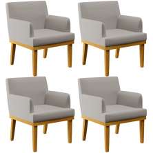 Kit 04 Poltronas Decorativas Sala De Estar Base Mel Beatriz W01 Linho Bege - Lyam Decor