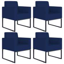 Kit 04 Poltronas Decorativas Sala Recepção Base Fixa Metal Helô L02 Suede Azul Marinho - Lyam Decor
