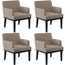 Kit 04 Poltronas Decorativas Sala de Estar Base Preto Beatriz W01 Bouclê Bege - Lyam Decor
