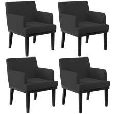 Kit 04 Poltronas Decorativas Sala de Estar Base Preto Beatriz W01 Bouclê Preto - Lyam Decor