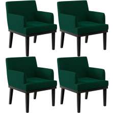 Kit 04 Poltronas Decorativas Sala de Estar Base Preto Beatriz W01 Bouclê Verde - Lyam Decor