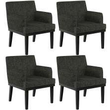 Kit 04 Poltronas Decorativas Sala de Estar Base Preto Beatriz W01 Linho Chumbo - Lyam Decor