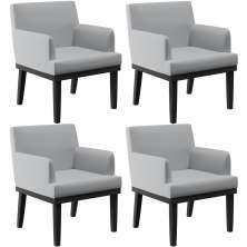 Kit 04 Poltronas Decorativas Sala de Estar Base Preto Beatriz W01 Linho Cinza - Lyam Decor