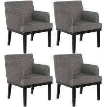 Kit 04 Poltronas Decorativas Sala de Estar Base Preto Beatriz W01 Linho Cinza Escuro - Lyam Decor