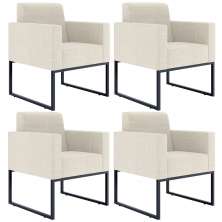 Kit 04 Poltronas Decorativas Sala e Recepção Base Fixa Metal Helô L02 Linho Champagne - Lyam Decor