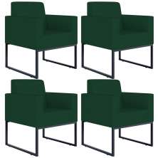 Kit 04 Poltronas Decorativas Sala e Recepção Base Fixa Metal Helô L02 Suede Verde Musgo - Lyam Decor