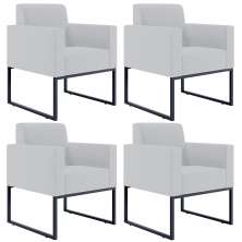 Kit 04 Poltronas Decorativas para Sala Recepção Base Fixa De Metal Helô L02 Linho Cinza - Lyam Decor