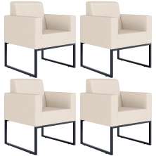 Kit 04 Poltronas Decorativas para Sala Recepção Base Fixa De Metal Helô L02 Suede Bege - Lyam Decor