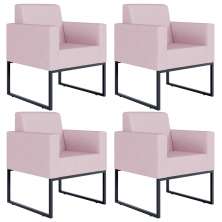 Kit 04 Poltronas Decorativas para Sala Recepção Base Fixa De Metal Helô L02 Suede Rosê - Lyam Decor
