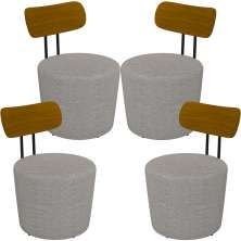 Kit 04 Poltronas Para Sala De Estar Decorativa Base Fixa Luara M03 Linho Cinza - Lyam Decor