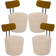 Kit 04 Poltronas Para Sala De Estar Decorativa Base Fixa Luara M03 Linho Cru - Lyam Decor