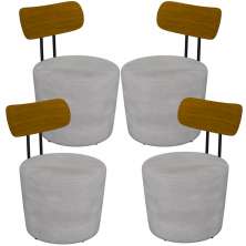 Kit 04 Poltronas Para Sala De Estar Decorativa Base Fixa Luara M03 Veludo Cinza - Lyam Decor