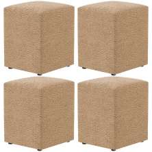 Kit 04 Puffs Quadrado Decorativo Sala De Estar L02 Bouclê Mostarda - Lyam Decor