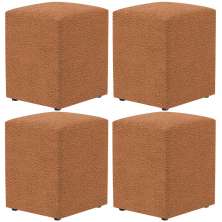 Kit 04 Puffs Quadrado Decorativo Sala De Estar L02 Bouclê Terracota - Lyam Decor
