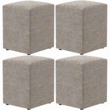 Kit 04 Puffs Quadrado L02 Decorativo Bouclê Bege - Lyam Decor