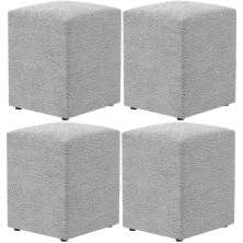 Kit 04 Puffs Quadrado L02 Decorativo Bouclê Cinza - Lyam Decor