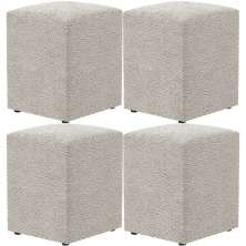 Kit 04 Puffs Quadrado L02 Decorativo Bouclê Creme - Lyam Decor