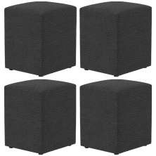 Kit 04 Puffs Quadrado L02 Decorativo Bouclê Preto - Lyam Decor