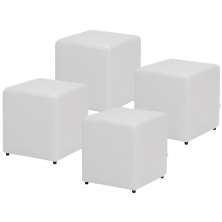 Kit 04 Puffs Quadrado L02 Decorativo Corino Branco - Lyam Decor