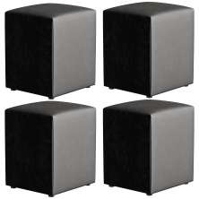 Kit 04 Puffs Quadrado L02 Decorativo Couríssimo Preto Brilho - Lyam Decor