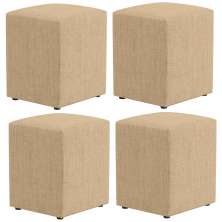 Kit 04 Puffs Quadrado L02 Decorativo Linho Bege Escuro - Lyam Decor