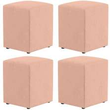 Kit 04 Puffs Quadrado L02 Decorativo Linho Rosê - Lyam Decor