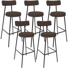 Kit 05 Banquetas Alta Bar Cozinha Sala De Jantar Em Aço Milão F01 Suede Marrom - Lyam Decor