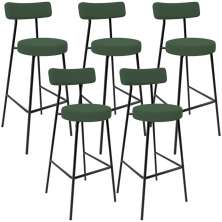 Kit 05 Banquetas Alta Bar Cozinha Sala De Jantar Em Aço Milão F01 Suede Verde Musgo - Lyam Decor