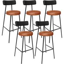 Kit 05 Banquetas Alta Bar Cozinha Sala De Jantar Milão L02 Couríssimo Preto Camel - Lyam Decor