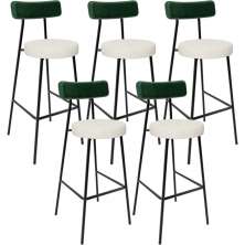 Kit 05 Banquetas Alta Bar Cozinha Sala De Jantar Milão L02 Facto Verde Linho Champagne - Lyam Decor