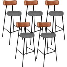 Kit 05 Banquetas Alta Bar Cozinha Sala Jantar Milão L02 Couríssimo Camel Cinza Escuro - Lyam Decor