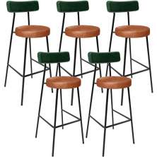Kit 05 Banquetas Alta Bar Cozinha Sala Jantar Milão L02 Facto Verde Couríssimo Camel - Lyam Decor