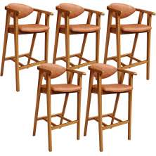 Kit 05 Banquetas Alta Cozinha Bancada Bar Sala de Jantar Fixa Cecília L02 Couríssimo Camel - Lyam
