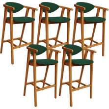 Kit 05 Banquetas Alta Cozinha Bancada Bar Sala de Jantar Fixa Cecília L02 Suede Verde Musgo - Lyam