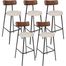Kit 05 Banquetas Alta Cozinha Bar Sala De Jantar Milão L02 Couríssimo Marrom Linho Cru - Lyam Decor