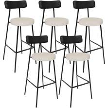 Kit 05 Banquetas Alta Cozinha Bar Sala De Jantar Milão L02 Couríssimo Preto Linho Cru - Lyam Decor