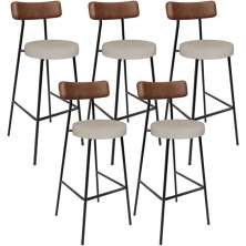 Kit 05 Banquetas Alta Cozinha Bar Sala Jantar Milão L02 Couríssimo Marrom Linho Bege - Lyam Decor