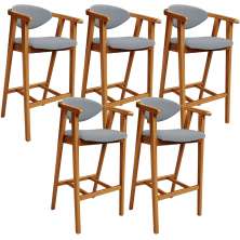 Kit 05 Banquetas Alta Para Cozinha Bancada Bar Sala de Jantar Fixa Cecília L02 Bouclê Cinza - Lyam
