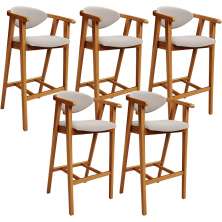 Kit 05 Banquetas Alta Para Cozinha Bancada Bar Sala de Jantar Fixa Cecília L02 Bouclê Creme - Lyam