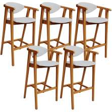 Kit 05 Banquetas Alta Para Cozinha Bancada Bar Sala de Jantar Fixa Cecília L02 Linho Cinza - Lyam