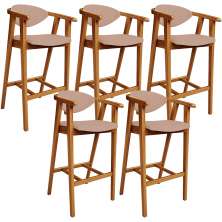Kit 05 Banquetas Alta Para Cozinha Bancada Bar Sala de Jantar Fixa Cecília L02 Linho Rosê - Lyam
