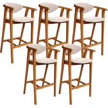 Kit 05 Banquetas Alta Para Cozinha Bancada Bar Sala de Jantar Fixa Cecília L02 Suede Bege - Lyam