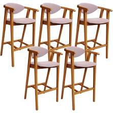 Kit 05 Banquetas Alta Para Cozinha Bancada Bar Sala de Jantar Fixa Cecília L02 Suede Rosê - Lyam