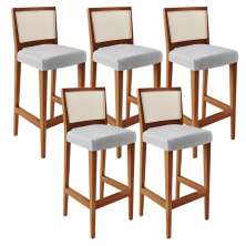 Kit 05 Banquetas Alta Para Cozinha Encosto Tela Branco Zion L02 Facto Cinza Metalizado - Lyam Decor