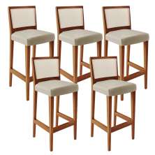 Kit 05 Banquetas Alta Para Cozinha Encosto Tela Branco Zion L02 Facto Pérola Metalizado - Lyam Decor