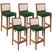 Kit 05 Banquetas Alta Para Cozinha Encosto em Tela Branco Zion L02 Facto Verde Musgo - Lyam Decor